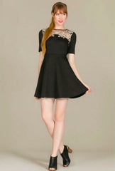 Maggie Black Crochet Trim Skater Dress