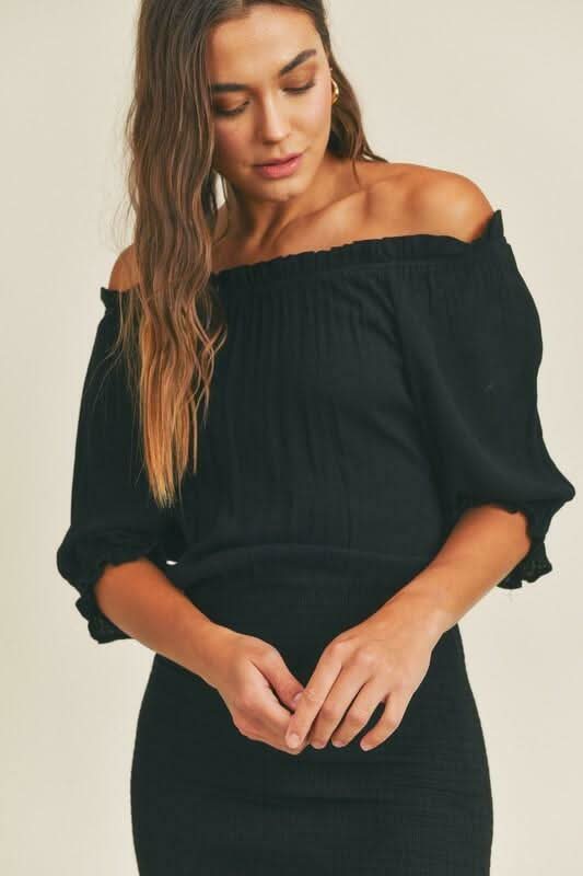 Look So Good Black Off Shoulder Blouson Mini Dress
