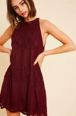 Donna Burgundy Lace Halter Swing Dress