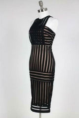 Rules of Intent Sheer Striped Black Body-Con Midi Dress