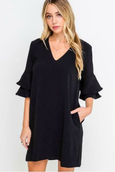 Jaqueline Black Ruffle Sleeve Shift Dress