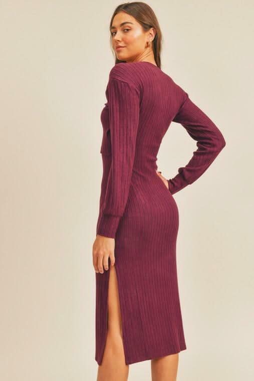 Lush Full Potential Ruby Red Wrap Long Sleeve Midi Dress