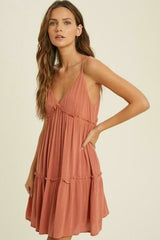 Happiness Is Brick Red Sleeveless Mini Swing Dress