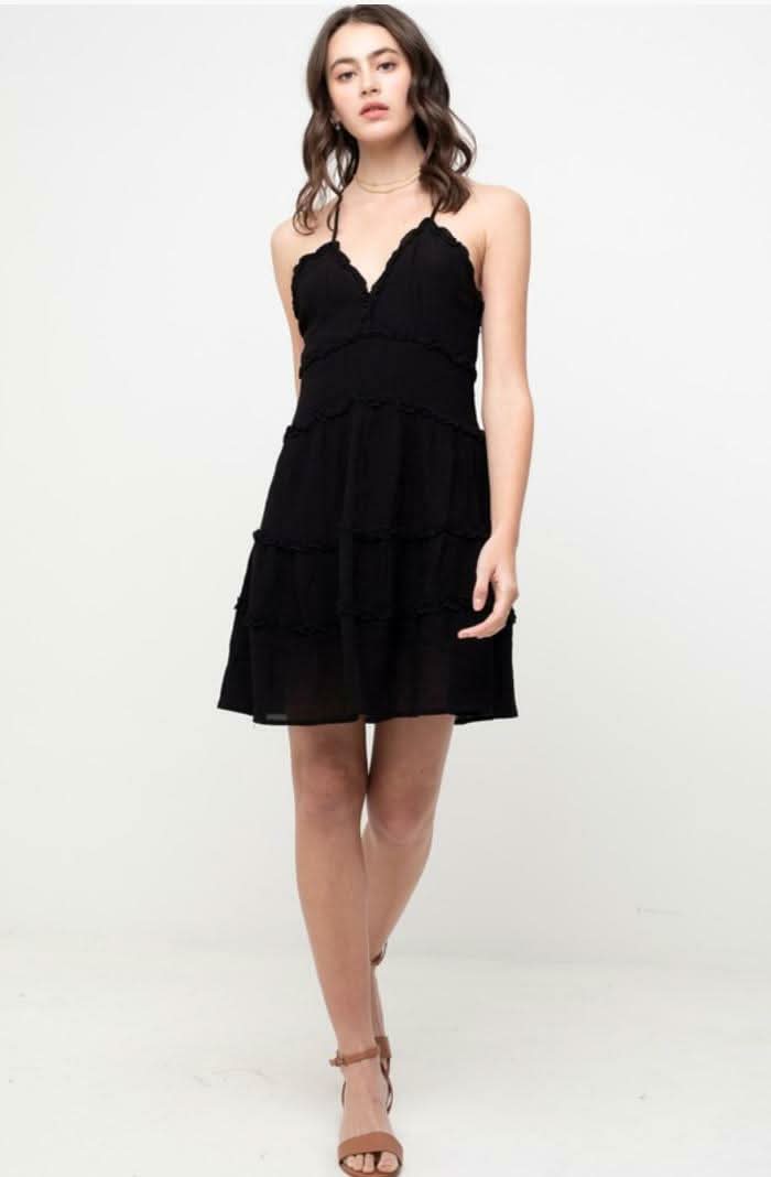 Gina Black Ruffle Mini Dress