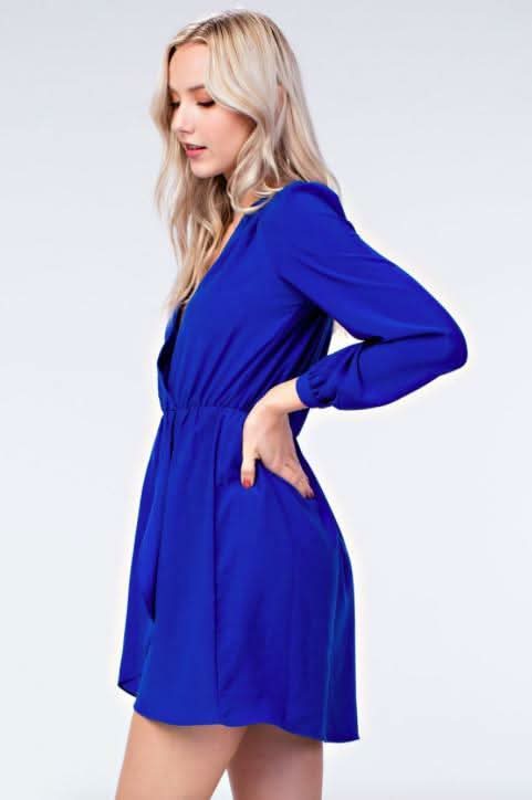 Hannah Royal Blue Long Sleeve Wrap Dress