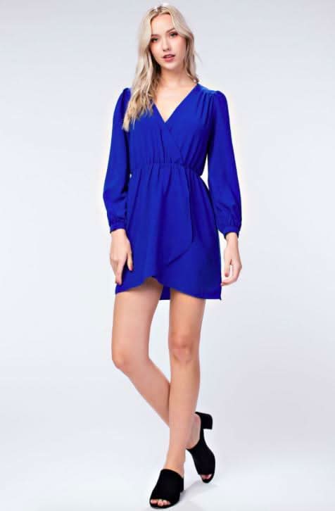 Hannah Royal Blue Long Sleeve Wrap Dress