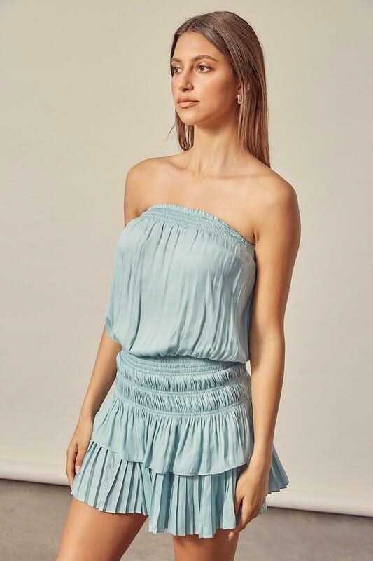 Lovely and Sweet Sage Blue Strapless Mini Dress