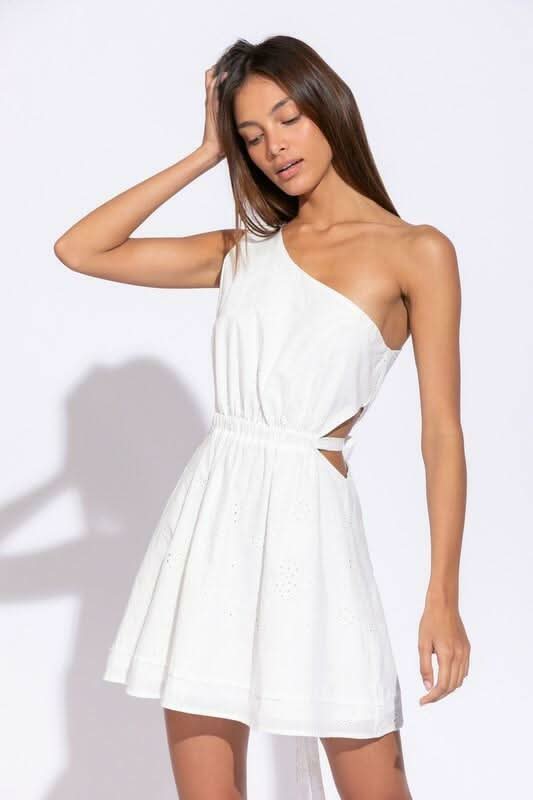 Poised For Grace White Eyelet One Shoulder Flare Dress