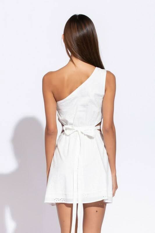 Poised For Grace White Eyelet One Shoulder Flare Dress