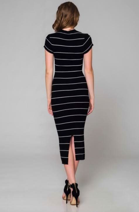Obvious Fondness Black & White Striped Midi Sweater Dress