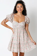 Jessie Pink and Green Floral Babydoll Mini Dress
