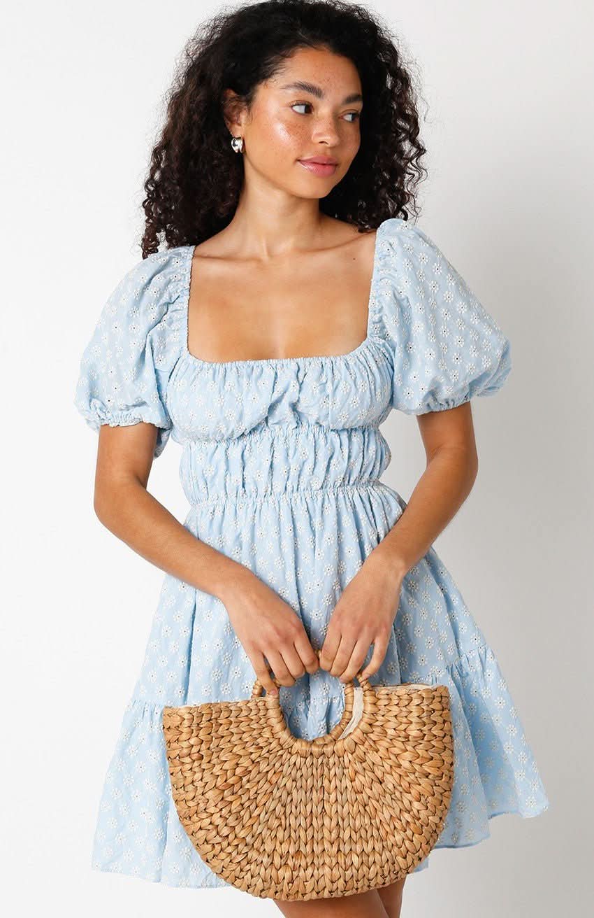 Kendall Blue Eyelet Puff Sleeve Mini Dress