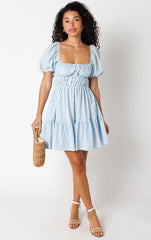 Kendall Blue Eyelet Puff Sleeve Mini Dress