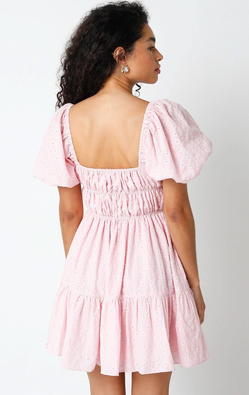 Kendall Pink Eyelet Puff Sleeve Mini Dress