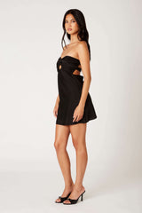 Khloe Black Satin Strapless Mini Dress