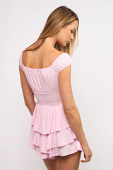 Laney Pink Tiered Ruffle Romper Dress