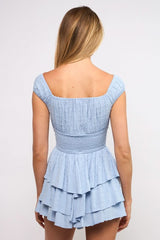 Laney Blue Tiered Ruffle Romper Dress