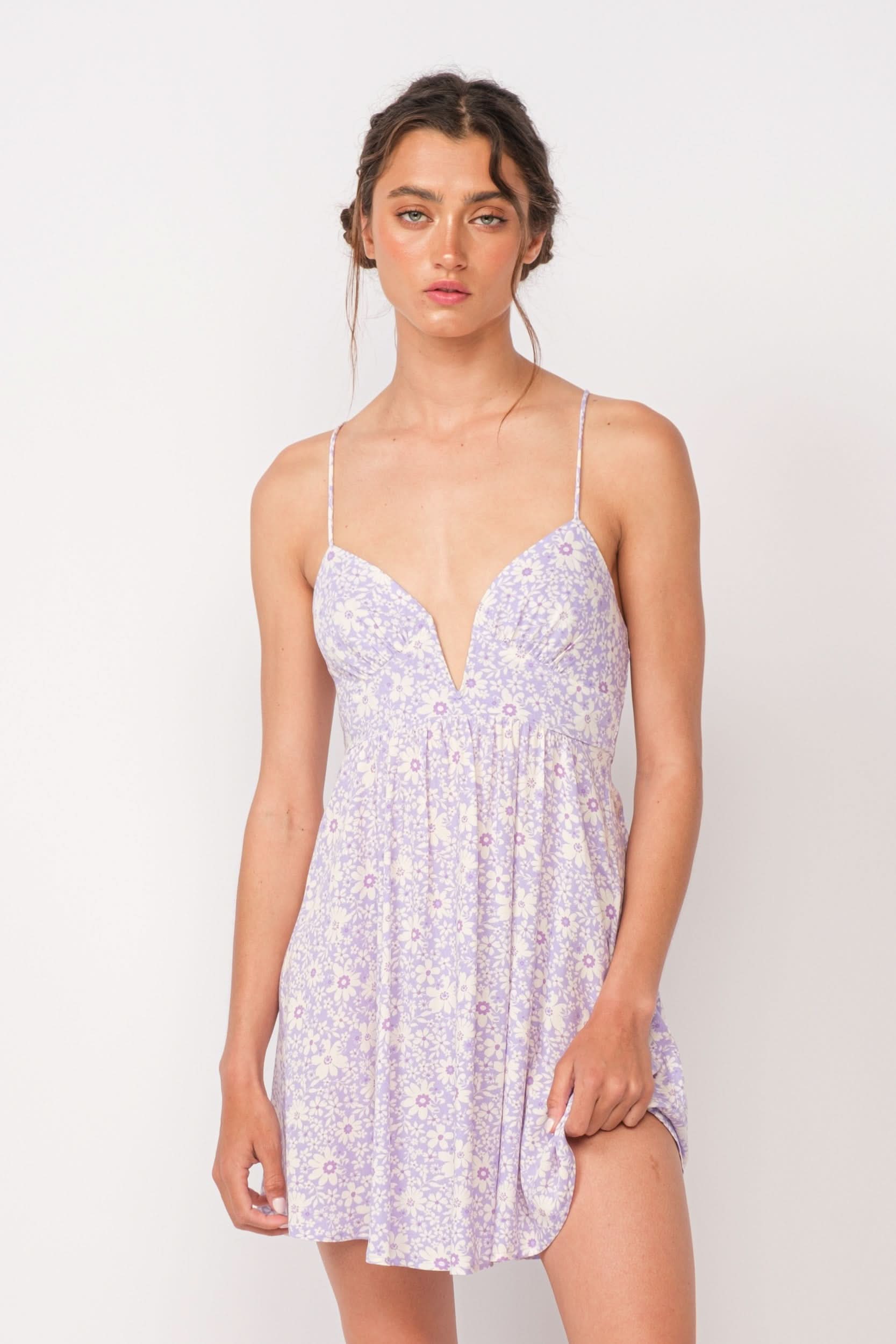 Lucia Purple Floral Corset Cami Dress