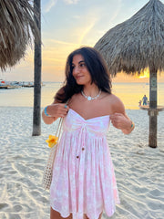 Lena Light Pink Floral Print Strapless Mini Dress