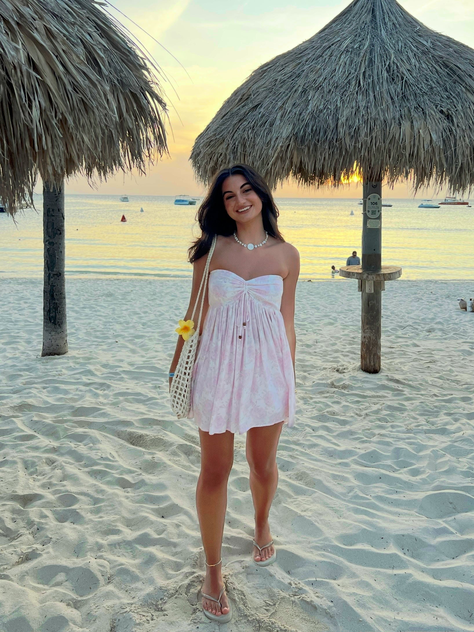 Lena Light Pink Floral Print Strapless Mini Dress