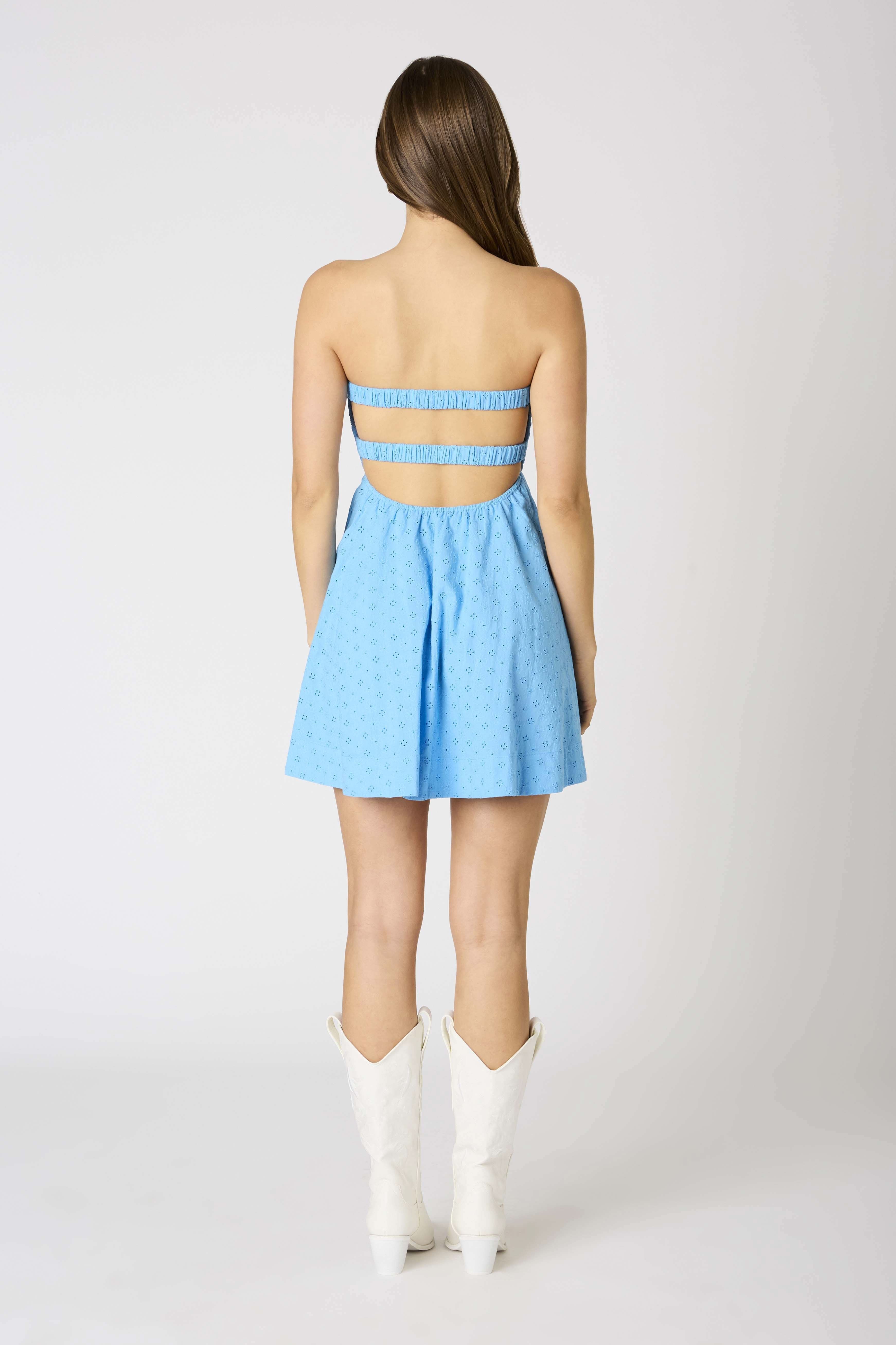 Erika Blue Eyelet Strapless Mini Dress