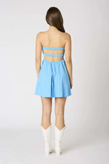 Erika Blue Eyelet Strapless Mini Dress