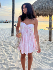 Lena Light Pink Floral Print Strapless Mini Dress