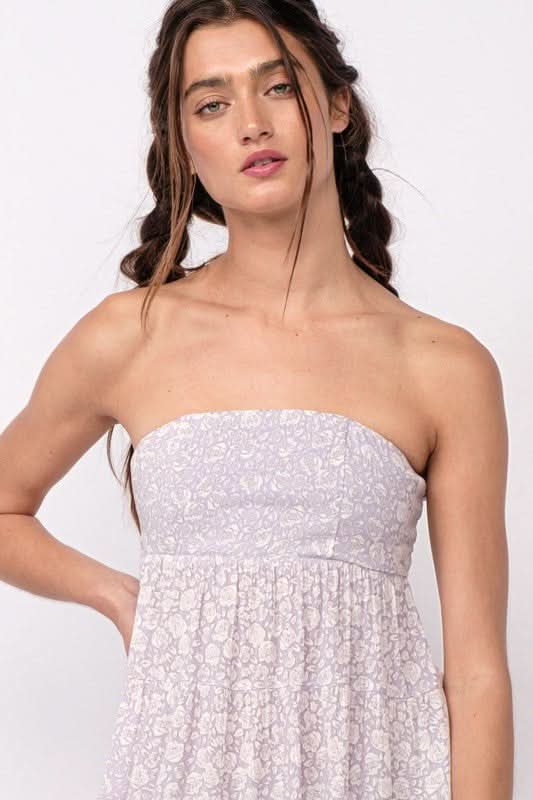 Avery Lavender Floral Print Strapless Mini Dress