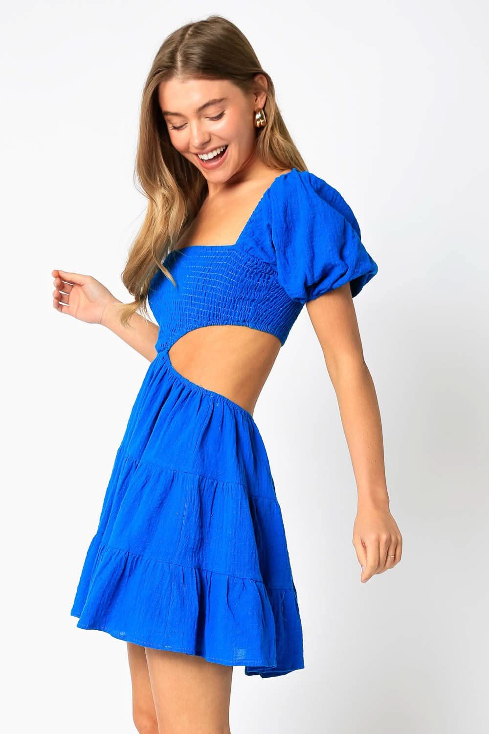 Lindsey Caspian Blue Cutout Puff Sleeve Dress