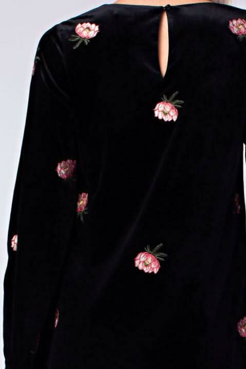 Midnight Reveries Black Floral Velvet Shift Dress