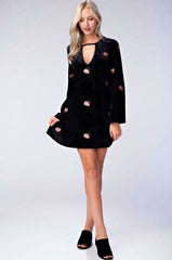 Midnight Reveries Black Floral Velvet Shift Dress