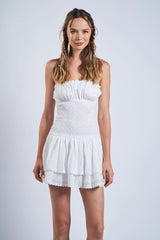 Lyla White Eyelet Strapless Drop Waist Mini