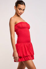 Lyla Red Strapless Drop Waist Mini
