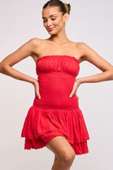 Lyla Red Strapless Drop Waist Mini