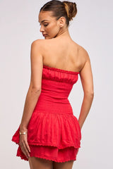 Lyla Red Strapless Drop Waist Mini