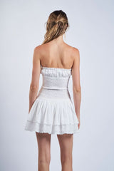 Lyla White Eyelet Strapless Drop Waist Mini