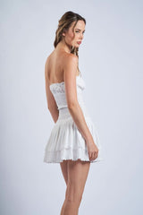 Lyla White Eyelet Strapless Drop Waist Mini