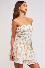 Lyla White Ribbon Strapless Drop Waist Mini