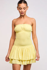 Lyla Yellow Strapless Drop Waist Mini