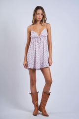 Martha Ditsy Pink Floral Babydoll Mini Dress