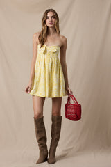 Mckenna Yellow Boho Print Strapless Mini Dress