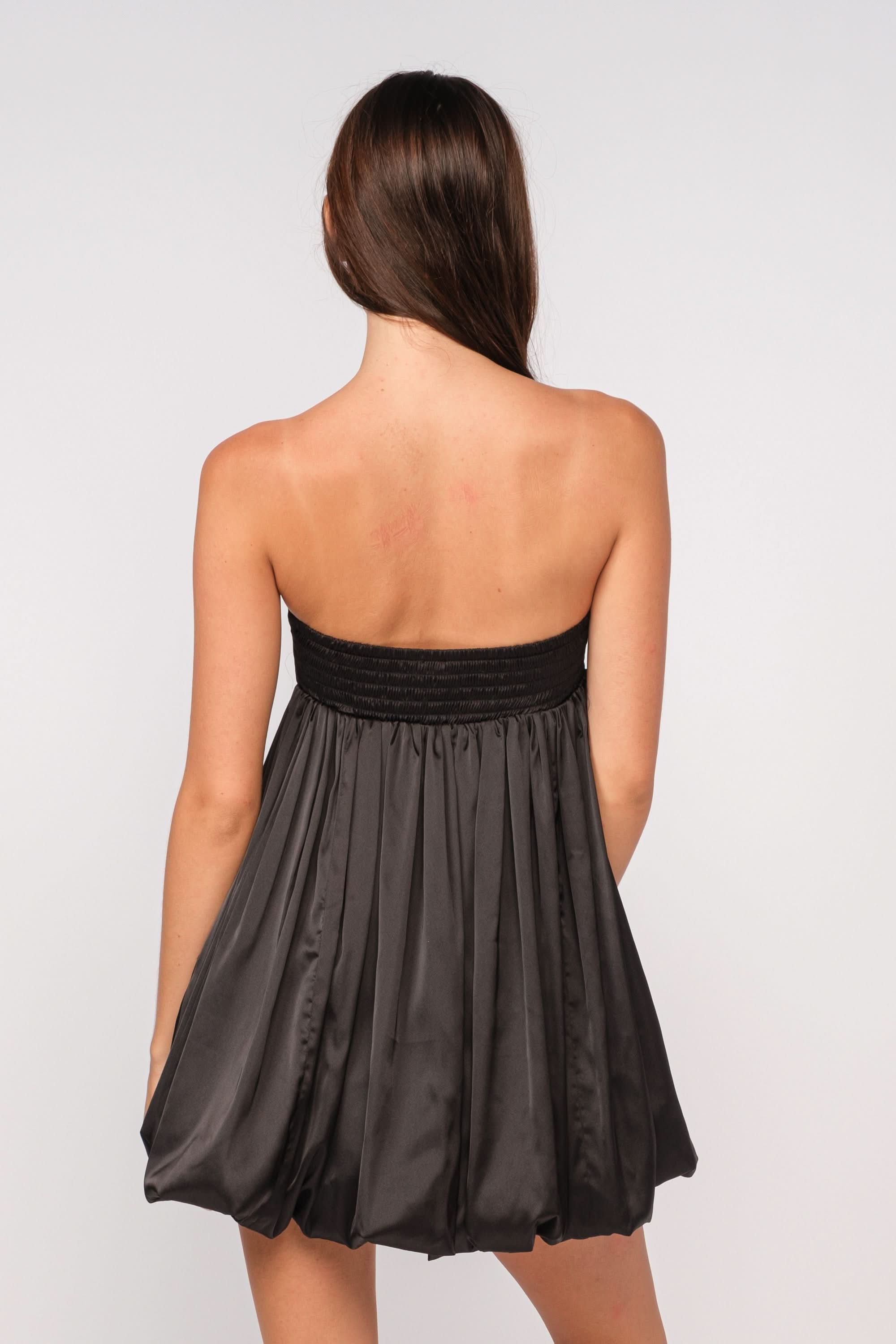 Melinda Black Satin Strapless Bubble Dress