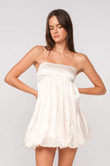 Melinda Ivory Satin Strapless Bubble Dress