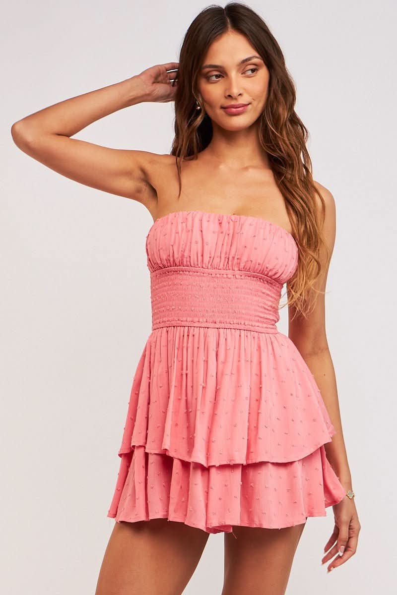 Michelle Rose Pink Strapless Romper Dress