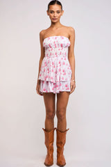 Michelle Pink Floral Strapless Romper Dress