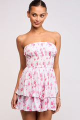 Michelle Pink Floral Strapless Romper Dress