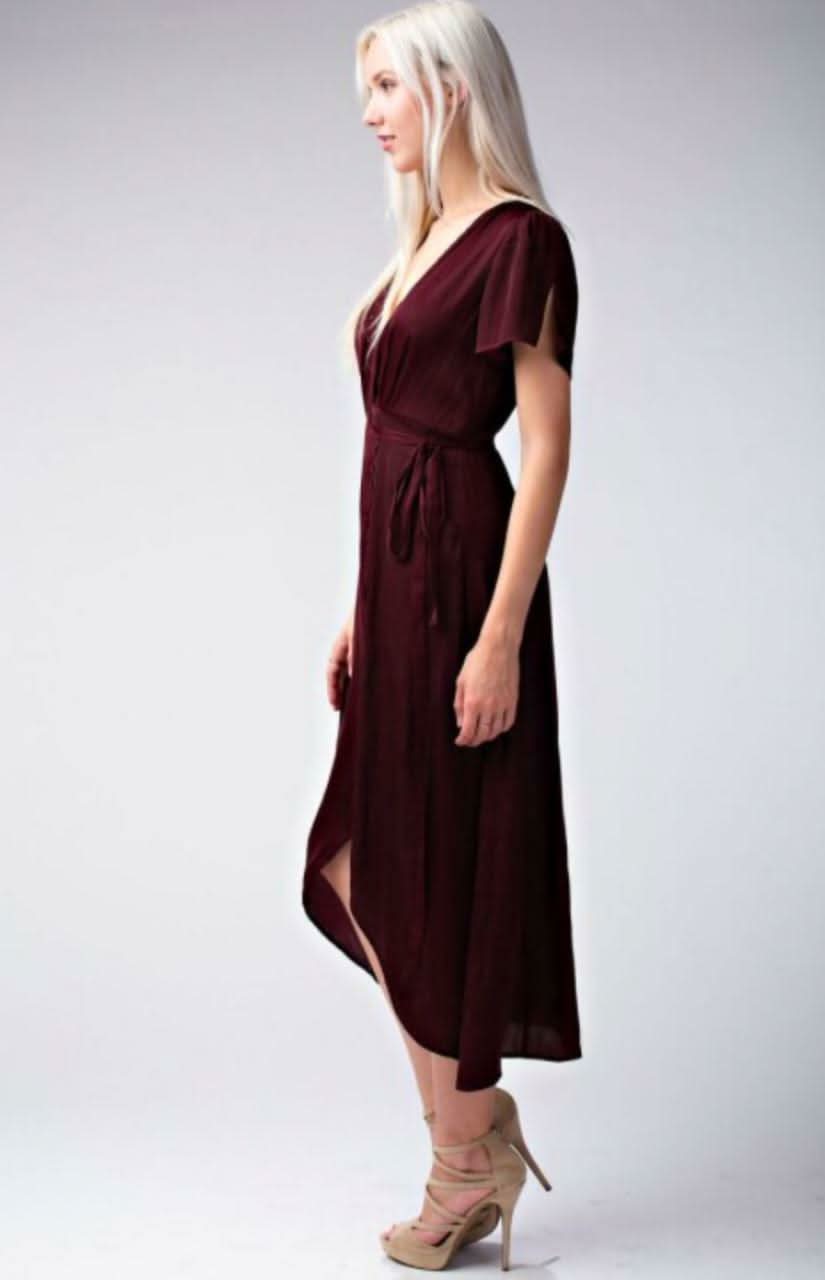 Come Together Burgundy Midi Wrap Dress