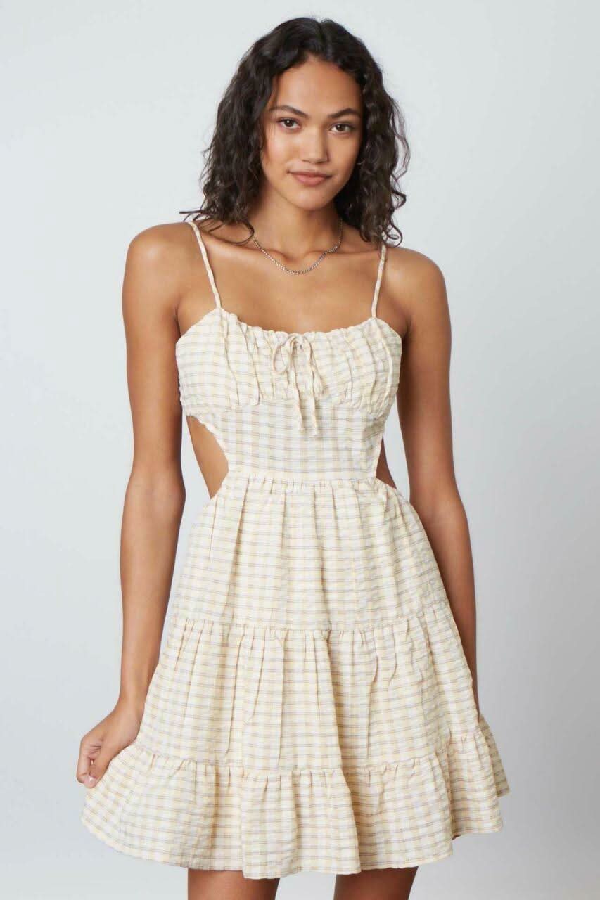 Juliet Yellow Stripe Print Backless Ruffled Mini Dress