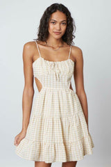 Juliet Yellow Stripe Print Backless Ruffled Mini Dress