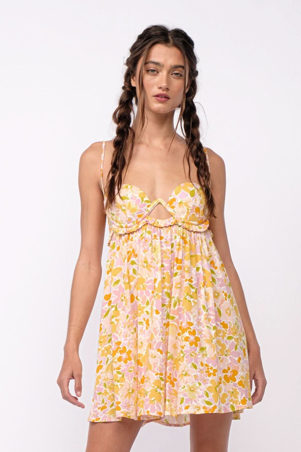 Drew Peach Floral Babydoll Cami Mini Dress